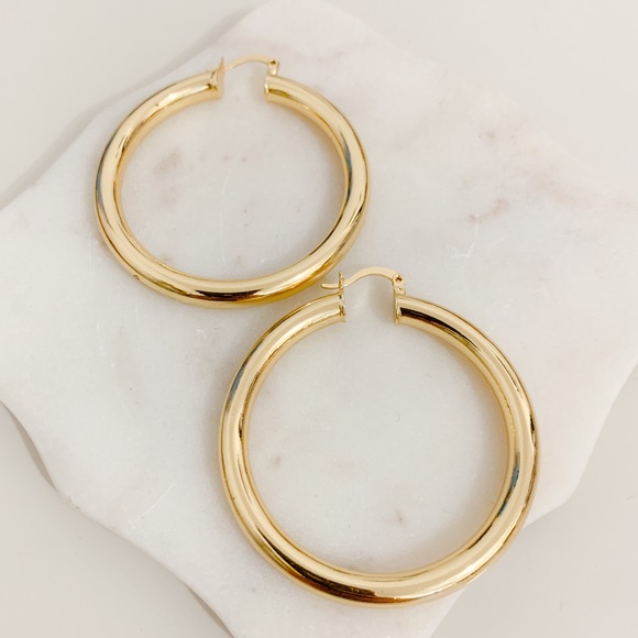Gold Hoop Earrings 50mm | 18k Gold Plated - Picture 4 of 8